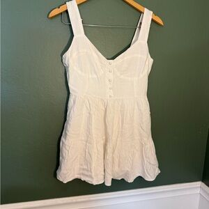 Lulus White Linen Blend Button-Front Tiered Mini Sundress Medium